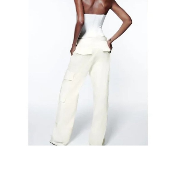 Zara women white wide leg high waist cargo pants size XS  NWT - Picture 4 of 11